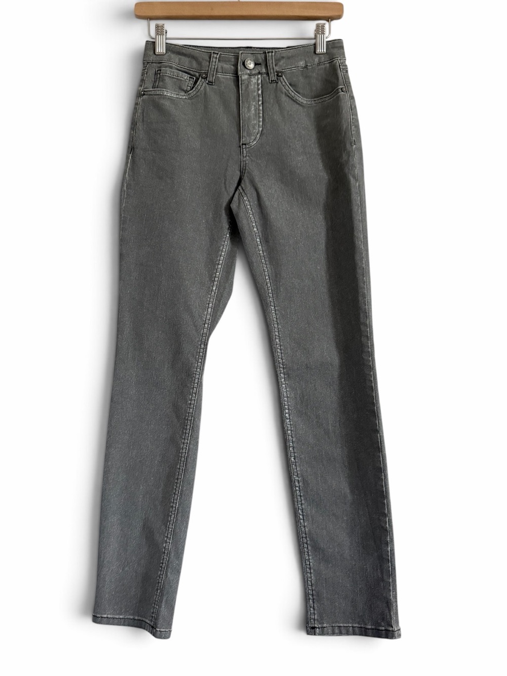 NWT Joseph Ribkoff 211908 Metallic Coated Slim Jeans – Pewter/Silver Size 2